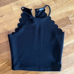 Black Scallop Neck Crop Tank